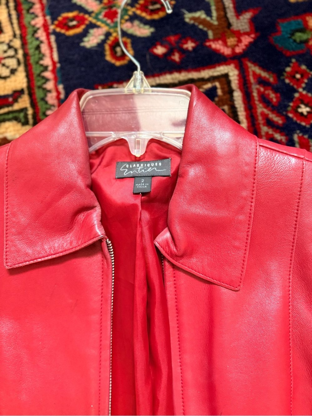 🍁🔥Classiques Entier Nordstrom Red Leather Zip-Front Jacket - Picture 3 of 9